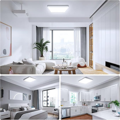 LightingWill 9Inch 18W Square LED Ceiling Light Fixtures, Flush Mount, Modern, White, 6000K Cold White, 1800LM, Kitchen, Bathroom, Bedroom