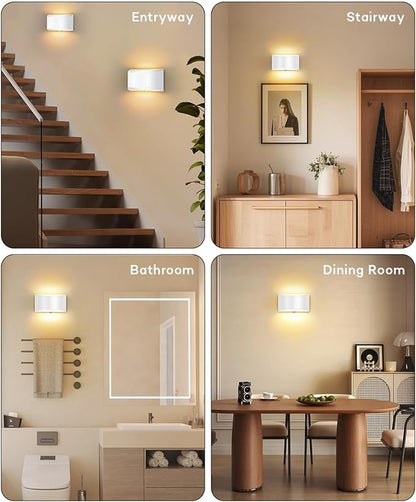 Lightess Modern LED Wall Sconce, Hardwired Indoor Wall Lights Set of 2, 3000K Up and Down Wall Mount Lamp, White Sconces Wall Lighting for Living Room Bedroom Hallway Corridor, Dimmable, Warm White