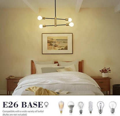 Modern Sputnik Chandelier Adjustable 4-Light Industrial Ceiling Light Fixture Mid Century Semi Flush Mount Ceiling Light Fixture Farmhouse Pendant Lighting for Dining Room Bedroom Gold