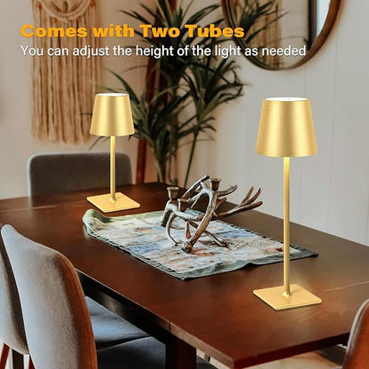 CHLORANTHUS 2 Pack Cordless Table Lamps, 3 Colors Stepless Dimming, 5000mAh Rechargeable Battery LED Desk Lamp for Bedroom/Couple Dinner/Desk/Cafe/Dining Room/Terrace