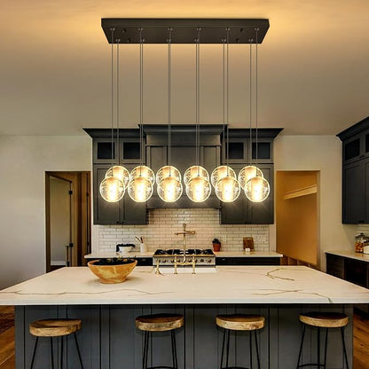 HAIXIANG Rectangular Chandelier with LED Light Bulbs Bubble Crystal Glam Chandeliers for Dining Room High Ceiling Pendant Lighting Fixtures Interior Living Room Lighting Black