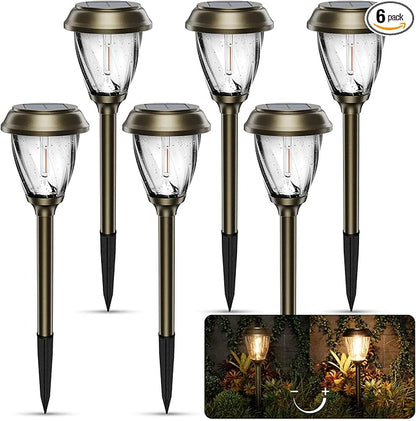 XMCOSY+ Solar Pathway Lights Outdoor, Warm White 10/25 LM Glass Solar Lights for Yard, Patio & Walkway, Waterproof Landscape Lighting with Auto On/Off, Decorative Garden Lights for Lawn & Driveway
