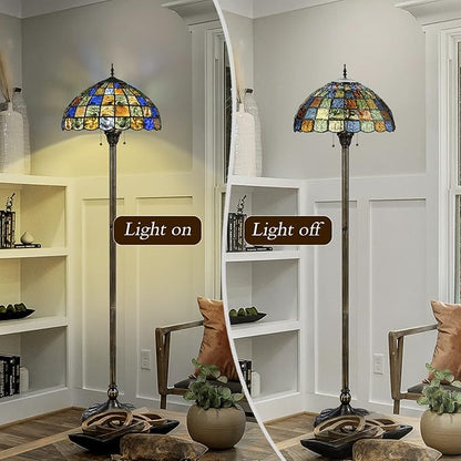 Tiffany Floor Lamp,Crystal Square Style Stained Glass Floor Lamp,Tiffany Style Standing Lamp W16H70 Inch Antique Pole for Living Room, Study,Office Lighting and Reading,Zipper Switch Control