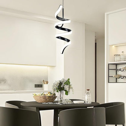 MAYNA Spiral Modern Pendant Light, 4000K Natural White LED Pendant Lights Kitchen Island, 11W Adjustable Height Island Lights for Kitchen Bedroom Dinning Room Living Room, 1 Pack (Black)
