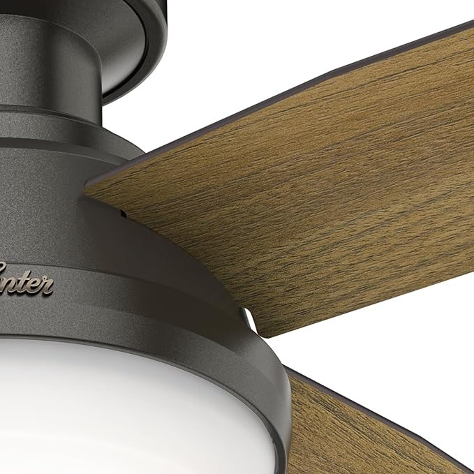 Hunter 44 inch Indoor Ceiling Fan with LED Light and Remote Control - Bronze Modern Ceiling Fan, Low Profile Mount, 4 Blades, For Bedroom, Living Room, or Kitchen, Quiet - Dempsey 59445, Noble Bronze