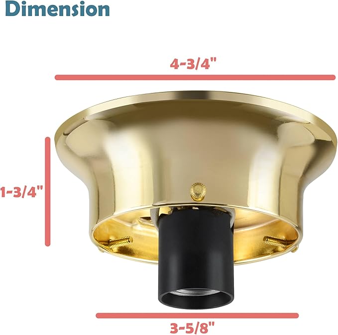 Aspen Creative 22102-06-1, Flush Mount Ceiling Fixture Shade Holder Kit in Brushed Brass Finish 3-5/8" Fitter, 4-3/4" Diameter x 1-3/4" Height