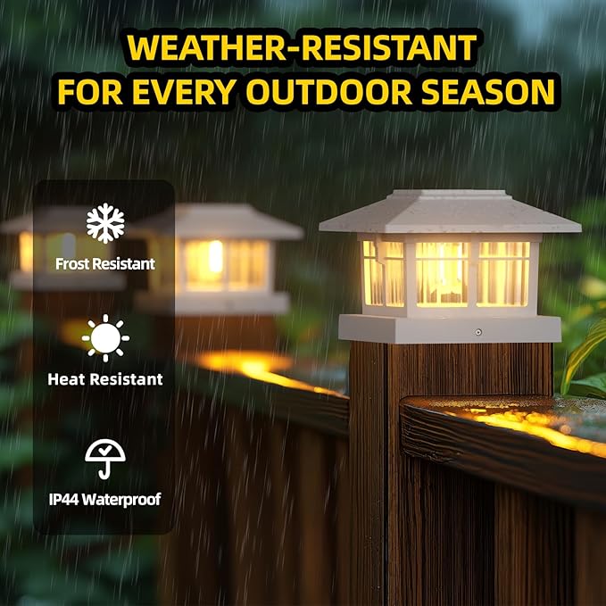 EXCMARK 4x4 Solar Post Cap Lights, 4 Pack Fence Deck Post Lights Outdoor Solar Powered Waterproof with Two Light Modes Warm&Cool White for Garden Patio Decor. (Classic White, 4)