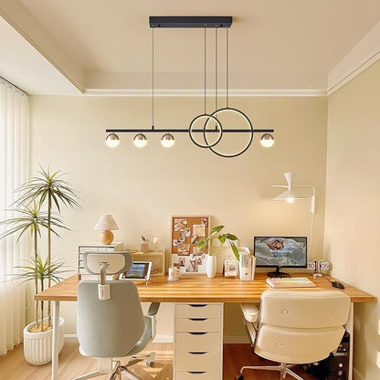 ORANOOR Modern Black Gold Chandeliers for Dining Room, Dimmable LED Chandelier Linear Pendant Light for Kitchen Island, 39in Globe Haning Pendant Chandelier Lighitng with Remote (2 Rings, 3000lm)