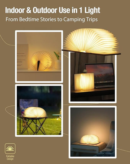 Wooden Book Lamp - Portable Folding LED Book Light for Reading, Unique Gift for Book Lovers, Magnetic Mood Lighting for Home&Library Decor (Maple)