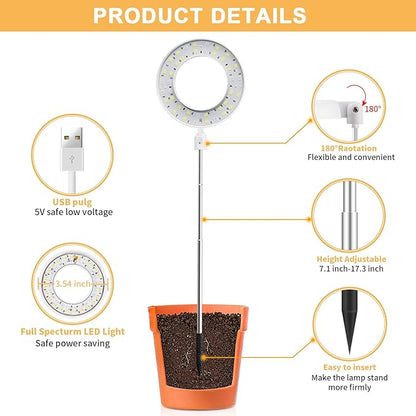 Grow Light for Indoor Plants Growing, 4000K Full Spectrum Halo Plant Lamp for Seedlings Succulents Small Mini Plants, 3 Colors Spectrum Changeable & Auto On Off Timer 4/8/12/18Hrs (2 Pack)