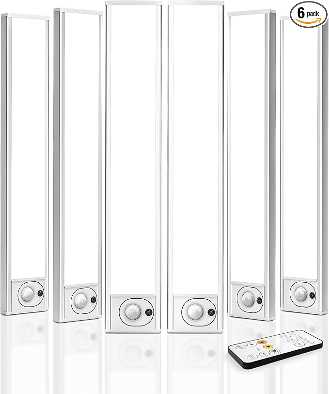 6Pack 12inch Under Cabinet Lighting, Rechargeable Motion Sensor Light Wireless Indoor, Dimmable 3 Color Temps Closet Lights with Remote, Indoor Under Counter LED Lights for Kitchen, Stairs