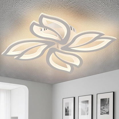 22" Modern White Flower Dimmable LED Light Fixtures, Geometric Low Profile Flush Mount Ceiling Light for Bedroom, Kitchen, Living Room