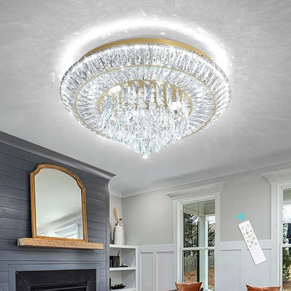 Modern LED Chandelier Crystal Ceiling Light Fixture Raindrop Chandeliers Dimmable Lighting for Living Room Dining Room Entryway Bedroom Gold