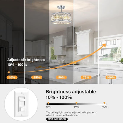 YURNYQ Crystal Ceiling Light Fixture, Modern Semi Flush Mount Ceiling Light, Chrome Lighting Ceiling Chandelier for Kitchen, Bedroom, Dining Room, Hallway, 3-Light, 12.2 Inch