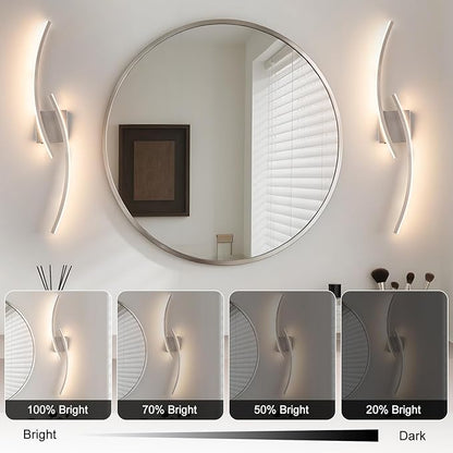 Hardwired 3000~6000K Modern Wall Sconce, 31.5IN Silver LED Wall Light Fixtures Brushed Nickel Wall Lights for Bedroom, Living Room, Hallway and Bedside Wall Lamp