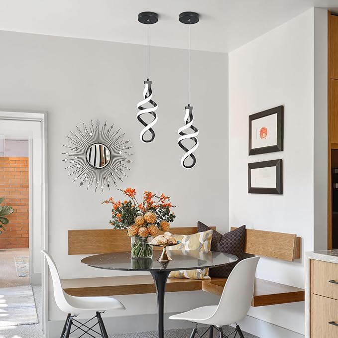 EIDISUNY 3 Packs Pendant Light, 15W Spiral Led Pendant Light, 4500K Modern Pendant Lights Kitchen Island, Adjustable Height Pendant Light for Dining Room Bedroom Kitchen Island Cafe