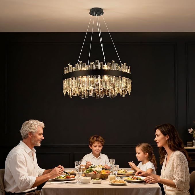 Crystal Chandeliers for Dining Room Lights Fixtures, 16 Lights Luxury Gold Modern Chandeliers for Bedroom, 2-Tier Round Crystal Lighting Fixtures for Living Room Entryway Kitchen Island D24 Inch