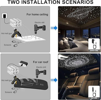 4 Colors 32W Twinkle Car Starlight Headliner Kit 700pcs*0.03in*13.1ft with APP&RF Remote,RGBW Fiber Optic Strands Star Roof Lights,4 Port Engine Sound Activated Ceiling Star Lights for Home/Car Decor
