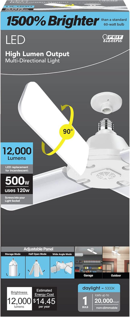 Feit Electric LED Garage Light, Multiple Adjustable Panels, E26 Base, Ideal for Garage, Workshop, Shed, 25,000-Hour Lifetime
