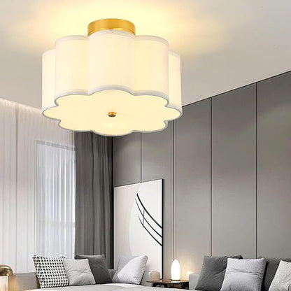 13.3"Semi Flush Mount Ceiling Light Fixture, 3-Light Modern Close to Ceiling Light With Fabric Flower-Shaped Shade, Light Fixtures Ceiling Mount for Bedroom Nursery Kids Room Living Room(Gold)