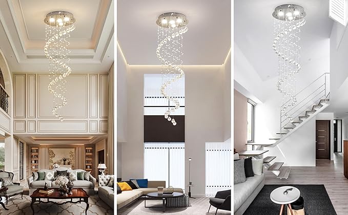 AGV LIGHTING Modern Crystal Chandelier, 4-Light Pendant, H50 x D16, White, Indoor, Bedroom, Dining Room, Living Room, Lobby