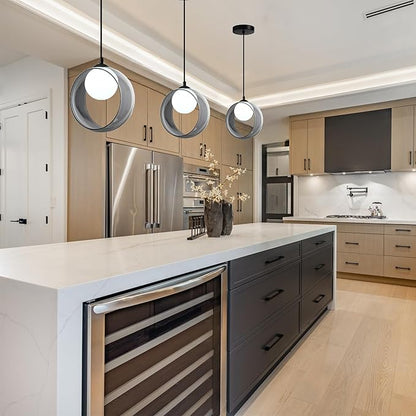 Modern Round Pendant Light, 7.87“ Adjustable Hanging Lamp with Lampshade, White LED Chandelier Ceiling Lighting Fixture for Kitchen Island Bedroom Hallway Foyer Hall