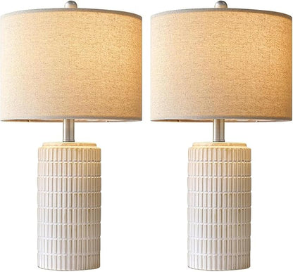 PoKat 24" Modern Ceramic Table Lamps Set of 2 for Bedroom, White Bedside Lamps for Night Stands, Farmhouse Desk Decor Nightstand Table Lamps for Living Room End Table Beige