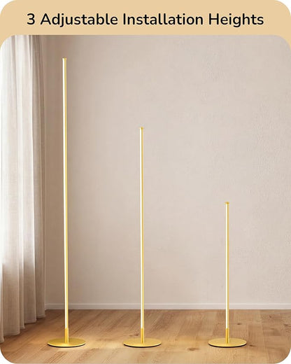EDISHINE Corner Floor Lamp, 59.8" Standing Lamp with 3 Height Settings, Adjustable Color Temperature & Stepless Dimming, Remote Control, Foot Switch, Slim Floor Lamps for Living Room, Gold