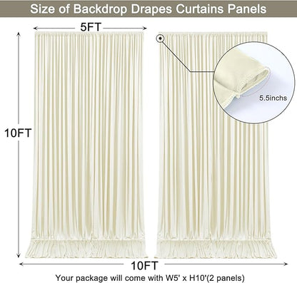 10x10ft Beige Backdrop Curtain for Wedding Parties Wrinkle Free Fabric Beige Drapes Backdrop Decoration for Baby Shower Birthday Photography Decoration 2 Panels, 5ft x 10ft