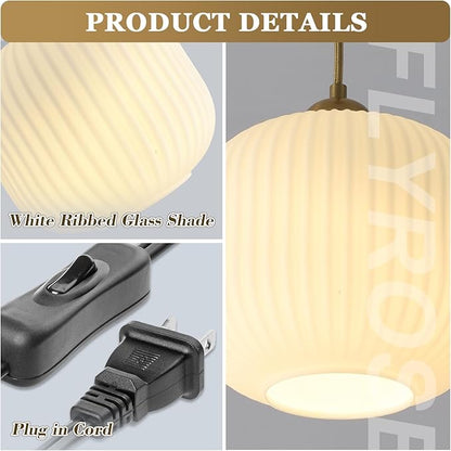 Small Milk Glass Hanging Pendant Light Plug in Brushed Gold Pendant Light Brass Pendant Lights Kitchen Island White Globe Lights Plug in Modern Hanging Chandelier