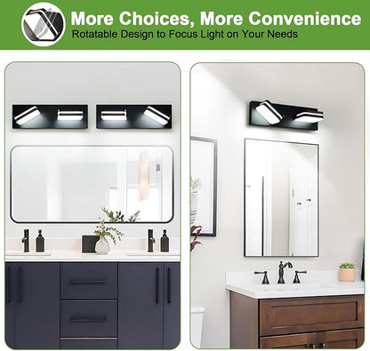 360° Rotate LED Bathroom Vanity Light Fixtures, 900LM Acrylic Matte Black Vanity Lights for Bathroom, Modern Wall Lighting Fixtures Over Mirror Kitchen Living Room Hallway (Natural White Light 5000K)