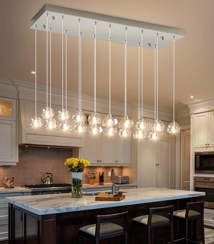 HAIXIANG W35 x D11.8 x H118 Rectangular Chandelier Bubble Crystal Balls Glam Chandeliers Dimmable Light High Ceiling Pendants Light Fixtures Adjustable Long Lights Brushed Nickel