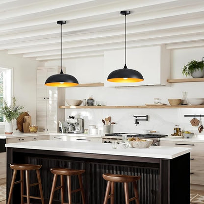 Large Pendant Light Fixtures Ceiling Hanging, 13.7" Dome Pendant Lights,Black Pendant Lighting Fixture,Adjustable Pendant Lamps for Hallway,Farmhouse,Dining Room,Living Room