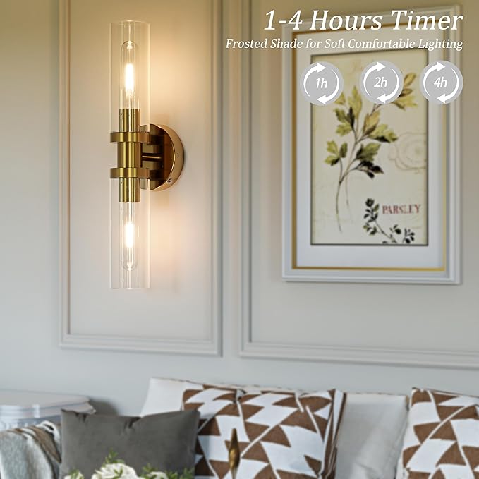 Rayogale Battery Operated Wall Sconces Set of 2, Rechargeable Wireless Wall Lights Remote Control, 10000mAh Not Hardwired Timer Dimmable Wall Lamps for Living Room Bedroom Entryway Gold 16.5 Inch