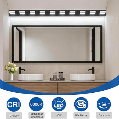 IZORRO LED Modern Bathroom Lights Fixtures(10-Light,Dimmable),Matte Black Acrylic Wall Lighting,Vanity Lights for Bathroom Over Mirror - 6000k 46In （No Assembly Required）