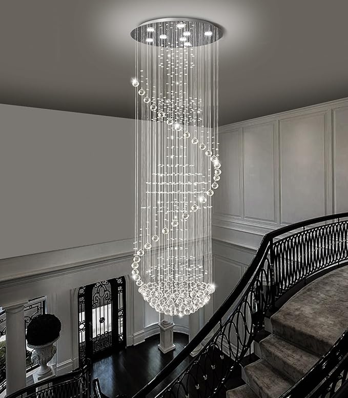 D24'' x H78'' Crystal Chandelier Glam Chandelier High Ceiling Chandeliers for Staircaes Large Raindrop Chandeliers LED Dimmable Light Fixtures for Foyer Hallway Entryway