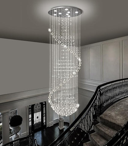 D24'' x H78'' Crystal Chandelier Glam Chandelier High Ceiling Chandeliers for Staircaes Large Raindrop Chandeliers LED Dimmable Light Fixtures for Foyer Hallway Entryway
