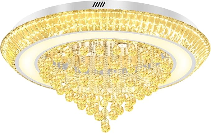 Large Crystal Chandelier for Living Room, Modern Led Luxury Crystal Chandeliers,40in Silver Flush Mount Chandelier Ceiling Light, Raindrop Chandeliers for Dining Room Bedroom