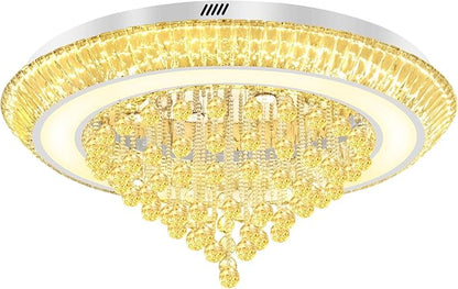 Large Crystal Chandelier for Living Room, Modern Led Luxury Crystal Chandeliers,40in Silver Flush Mount Chandelier Ceiling Light, Raindrop Chandeliers for Dining Room Bedroom