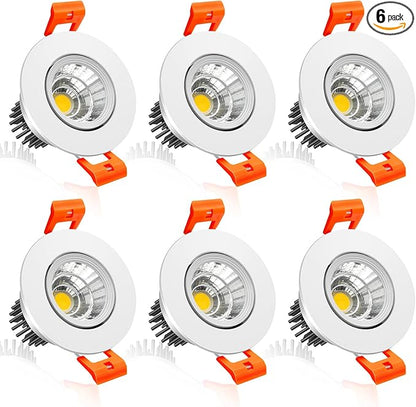 inShareplus 2 Inch LED Downlight, 3W Recessed Lighting COB Dimmable, 5000K Daylight White, CRI80, Ceiling Lights with LED Driver, 6 Pack