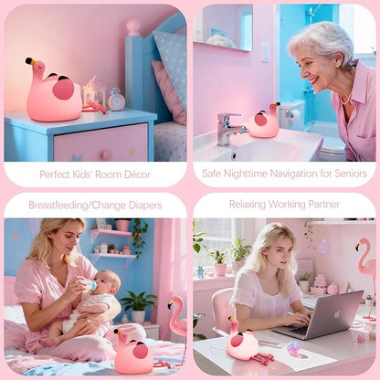 YR YRHH-PET Flamingo Cute Night Light, Squishy Lamp Flamingo Decor, Valentines Day Gifts for her, Girls Pink Stuff Toy, Rechargeable Dimmable Silicone Kids Nightlight, Baby Nursery Dorm Bedside Lamps