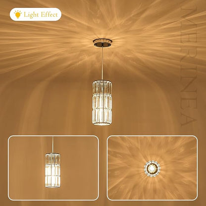 Chrome Crystal Pendant Light for Kitchen Island, Modern Mini Hanging Chandelier with Adjustable Cord, Luxury Polished Chrome Pendant Lighting for Dining Room, Bathroom, Bedroom, Bar