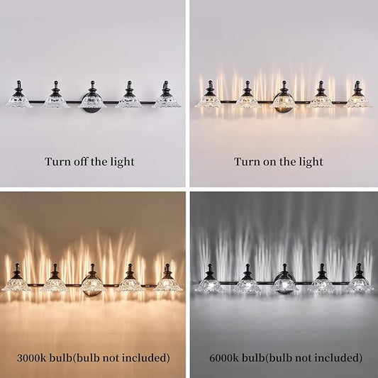 XIEDUN 37.4" 5 Light Vanity Light for Bathroom (Exclude G9 Bulb) Black Vanity Lights for Bathroom