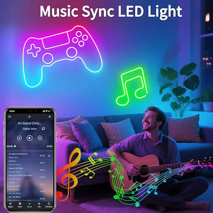 Neon Rope Lights，16.4ft RGB LED Strip Lights with App Control,Music Sync Flexible DIY Design,5V USB Powered Neon Lights for Bedroom,Gaming,and Party Decoration(with Adhesive Backing)