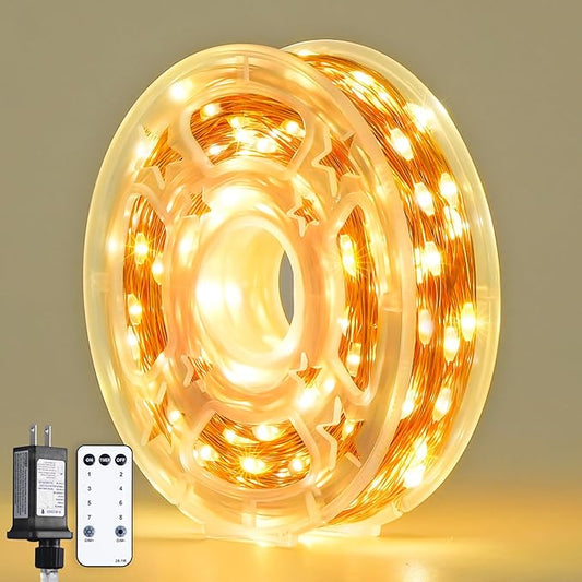 JMEXSUSS 300 LED Fairy Lights Plug in, 99 ft 8 Modes Remote Control Twinkle String Lights with Wheel, Warm White Christmas Lights Indoor Outdoor Waterproof for Bedroom Christmas Decor