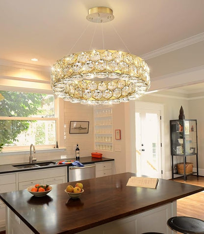 Crystal Chandeliers Modern Rings Pendant Light LED Dimmable Ceiling Light for Bedroom Dinning Room Kitchen Gold