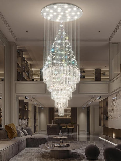 D40''X H120'' Modern Crystal Chandelier LED Dimmable Large Raindrop Chandeliers High Ceiling Chandeliers for Entryway Crystal Flush Mount Light Fixtures for Staircaes Foyer Hallway Living Room