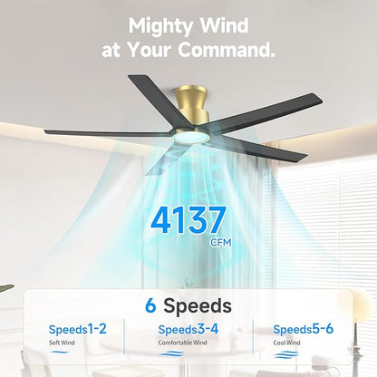ocioc 52 inch Ceiling Fans with Lights, Large Air Volume Ceiling Fans with Reversible Quiet DC Motor and Remote（Black-Gold）