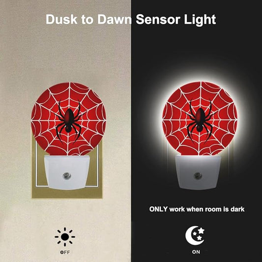 EKOBLA Red Spider Web Night Light, Hero Theme Plug into Wall with Dusk to Dawn Light Sensors, Warm Nightlights for Bedroom, Bathroom, Gifts Ideal for Teen Boys & Men Cave