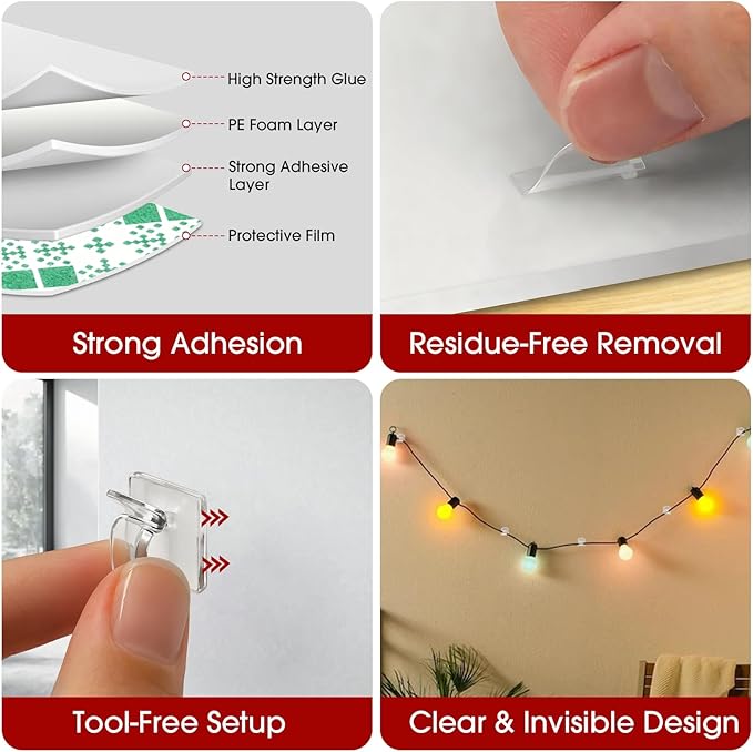Latoxcaa 120PCS Heavy-Duty Adhesive Cable Clips, Clear Traceless Cord Organizer & Wire Holders for Wall, Desk, Car, LED Strips and Outdoor Lights (Small)